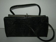 Black Vinyl Purse True Snakeskin Pattern Metal Clasp Clutch 1947-1964