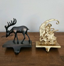 Lot of 2 Heavy Duty Christmas Stocking Holders, Fireplace Mantle / Deer  Angel