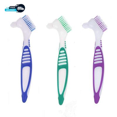 3 Pcs Denture Cleaning Brush Portable Cleaning Brush False Teeth Brushes 