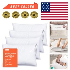 Luxury King Size Microfiber Pillow Protectors - Set of 4 with Zipper Closure