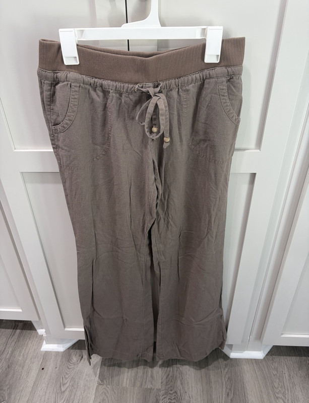 Love Tree Women's Brown Solid Pants Drawstring Elastic Waist Pockets L