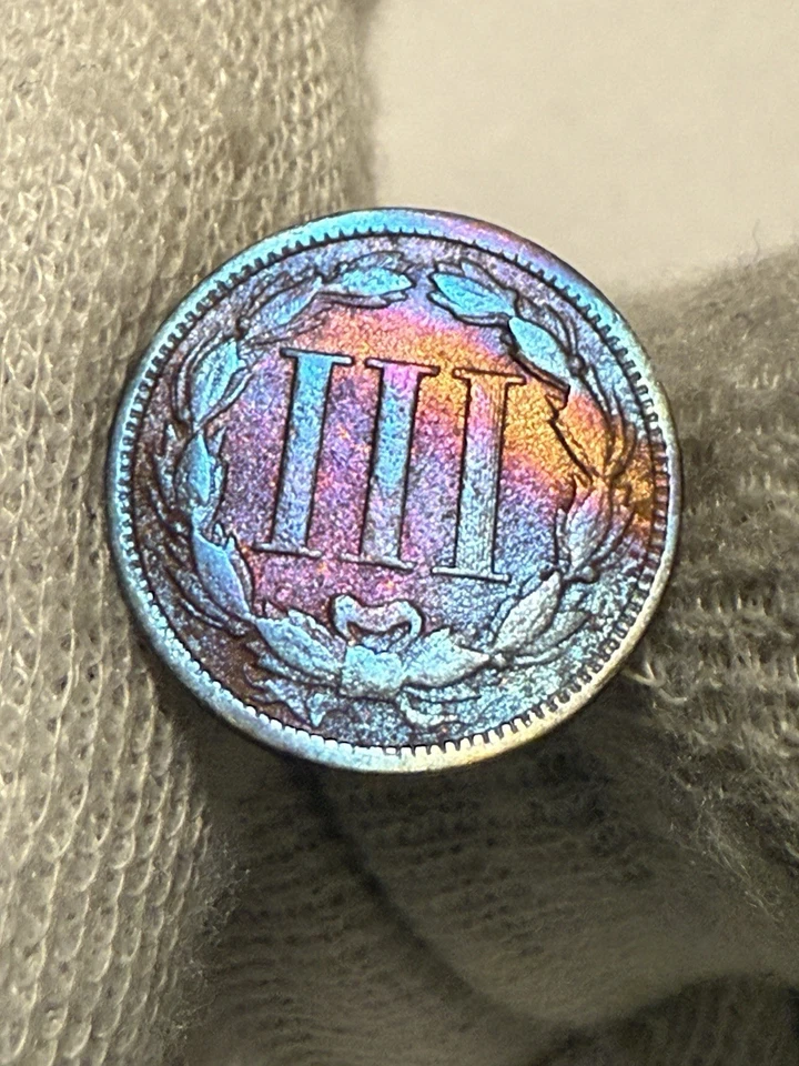 1871 Three Cent Nickel Piece 3C Ungraded Choice Early US Type Coin Gem + Toned - Image 2 of 2