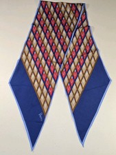Vera Neumann Signed Scarf Silk Blue Diamond Colorful Point End VTG 7x62
