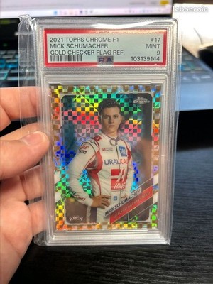 2021 Topps Chrome F1 Mick Schumacher RC Gold Checker Flag Refractor /50 #17 PSA9