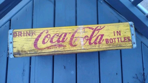 Antique Vintage Coca-Cola Wood Crate Yellow & Red Original Great Condition