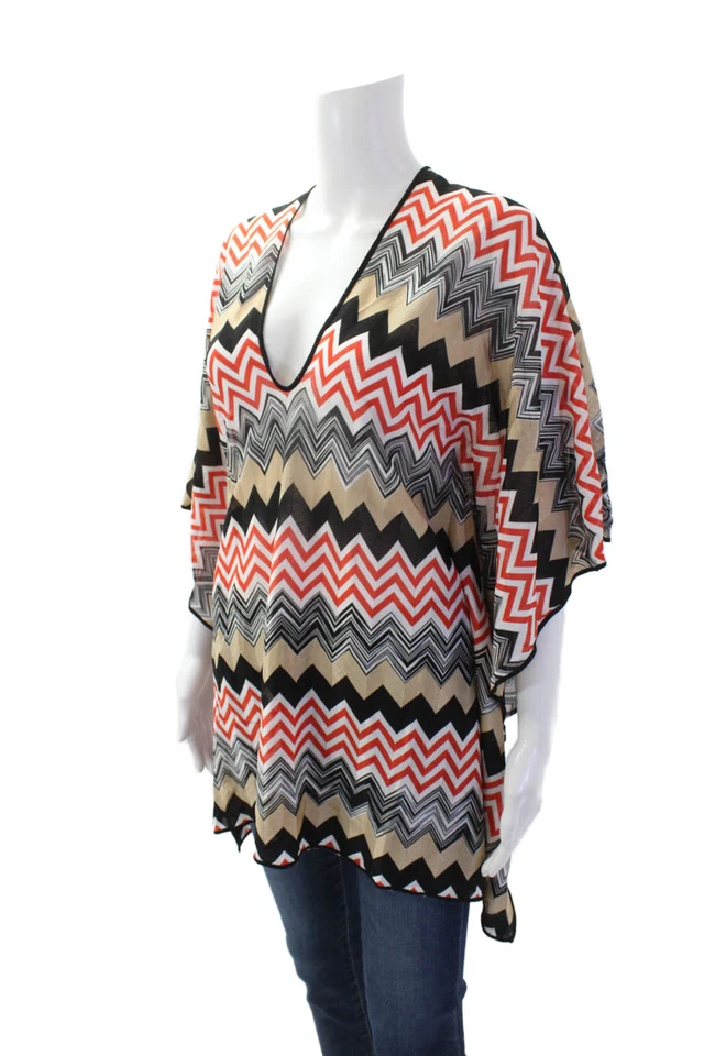Missoni Mare Mujer Gran Tamaño Chevron Tejido Cubre Marrón Rojo Blanco Talla IT 40 Foto 2 de 4