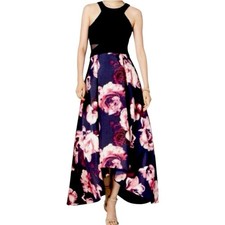 Xscape Ballgown Formal Dress Halter Neck High Low Blue Pink Floral Women Size 8
