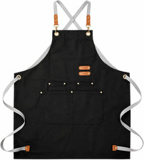 Chef Cross Back Apron with Pockets Adjustable Canvas Work Apron for Men Women Ki