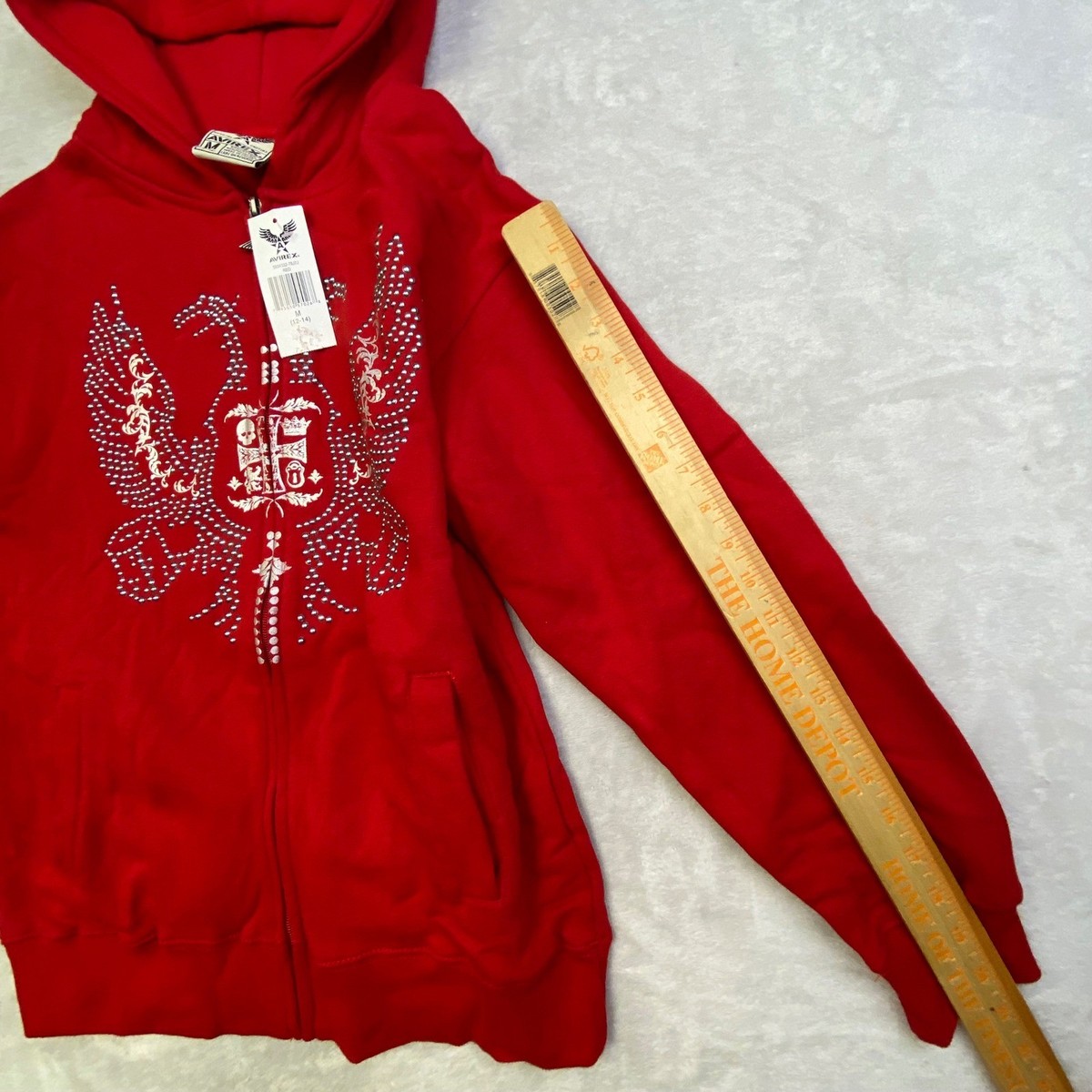 AVIREX Red Rhinestone Eagle Full Zip Hoodie Sweatshirt Kids Medium 
