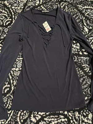 Express Womens Top Size Small 6 Navy Blue Dressy Longsleeve Shirt NWT