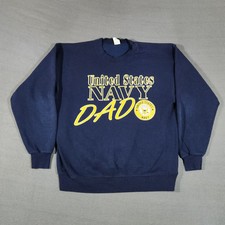 US Navy Crew Neck Sweatshirt Size Large Navy Blue Made In USA Dad Vintage