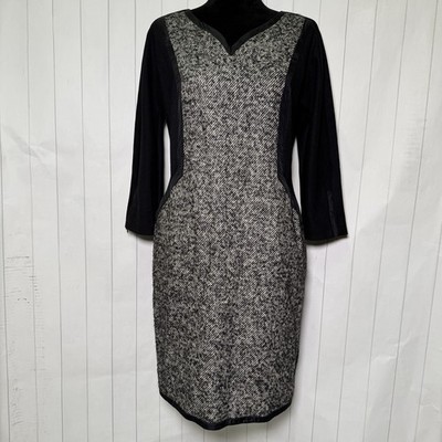SPORTMAX Italy Luxury Sheath Dress Black/Gray Formal Career Office Wear Large