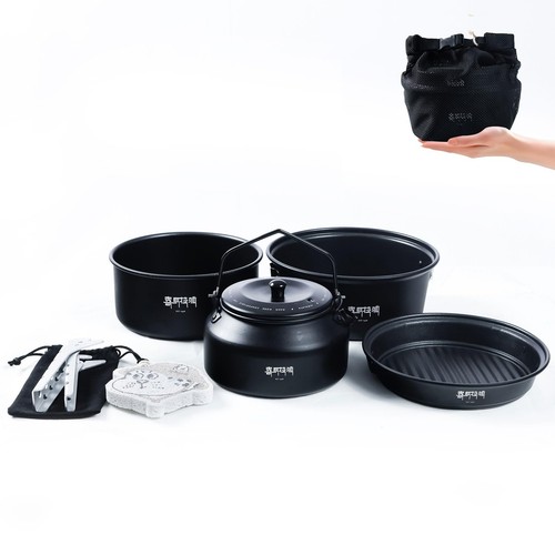 Himalaya 4 Pcs Portable Camping Cookware Mess Kit with Lightweight Pots Pans ...
