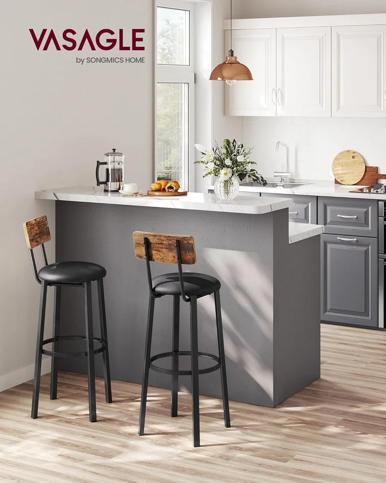 Sgabelli Da Bar, Set Di 2 Sgabelli Cucina Imbottiti in PU, Sedile Da Bar Con Pog - Immagine 2 di 4