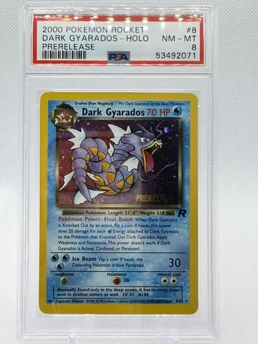 2000 POKEMON ROCKET PRERELEASE #8 DARK GYARADOS-HOLO PSA 8