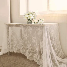 White Lace Tablecloth 60 X120 Inches Rectangle Vintage Embroidered Bridal Wed...