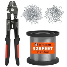 Wire Rope Crimp Kit with 328ft Stainless Steel Cable 328ft Steel Cable Crimper