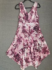 Simply Vera Vera Wang Dress Women's M Pink Purple Floral Handkerchief Hem Midi