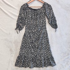 Zara Womens Black Floral Off The Shoulder Ruched Mini Dress Size XS Feminine