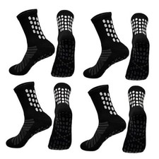 4 Pairs Anti Slip Soccer Grip Socks for Men Youth, Small-Medium 4black