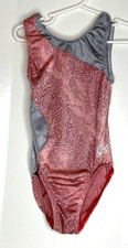GK Elite CM Gymnastics Leotard Child Medium M Pink Snake Print Silver Accents