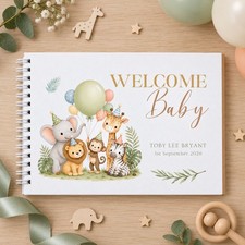 Safari New Baby Personalised Guestbook Gift - Memory Book - Photo Album