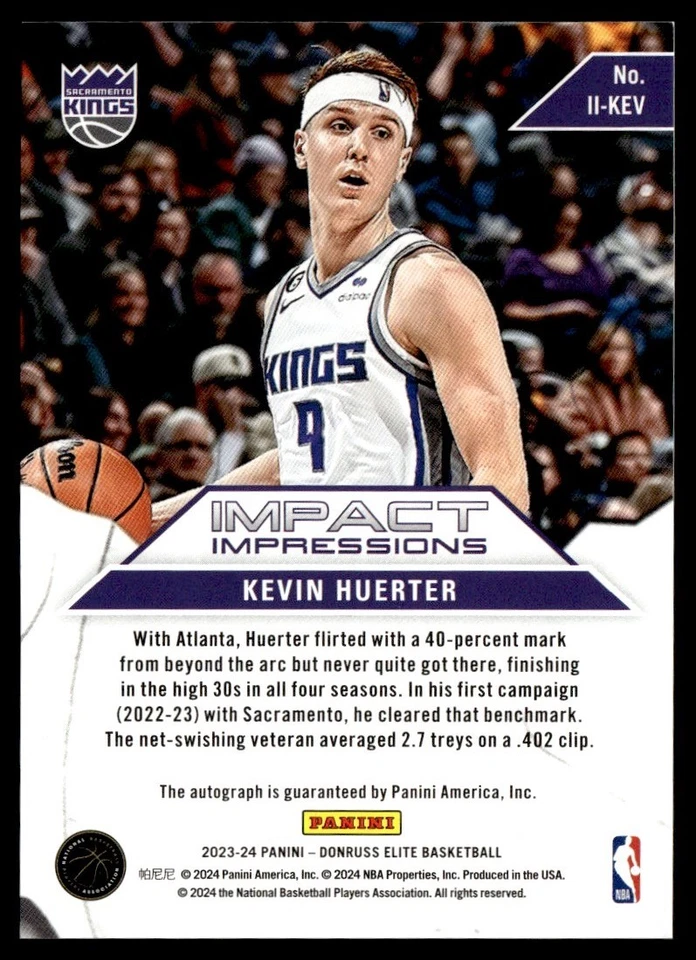 2023-24 Panini Donruss Elite Impact Impressions Autograph Kevin Huerter Auto - Image 2 of 2