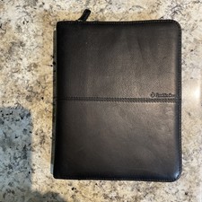 Vtg 2001 Franklin Covey Black Classic Planner 7 Ring Leather Look Zip Binder
