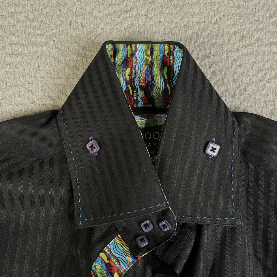 Camisa Clásica Coogi Para Hombre Grande 16 32/33 Negra Rayas Botones Cuadrados Puño Abatible Foto 2 de 4