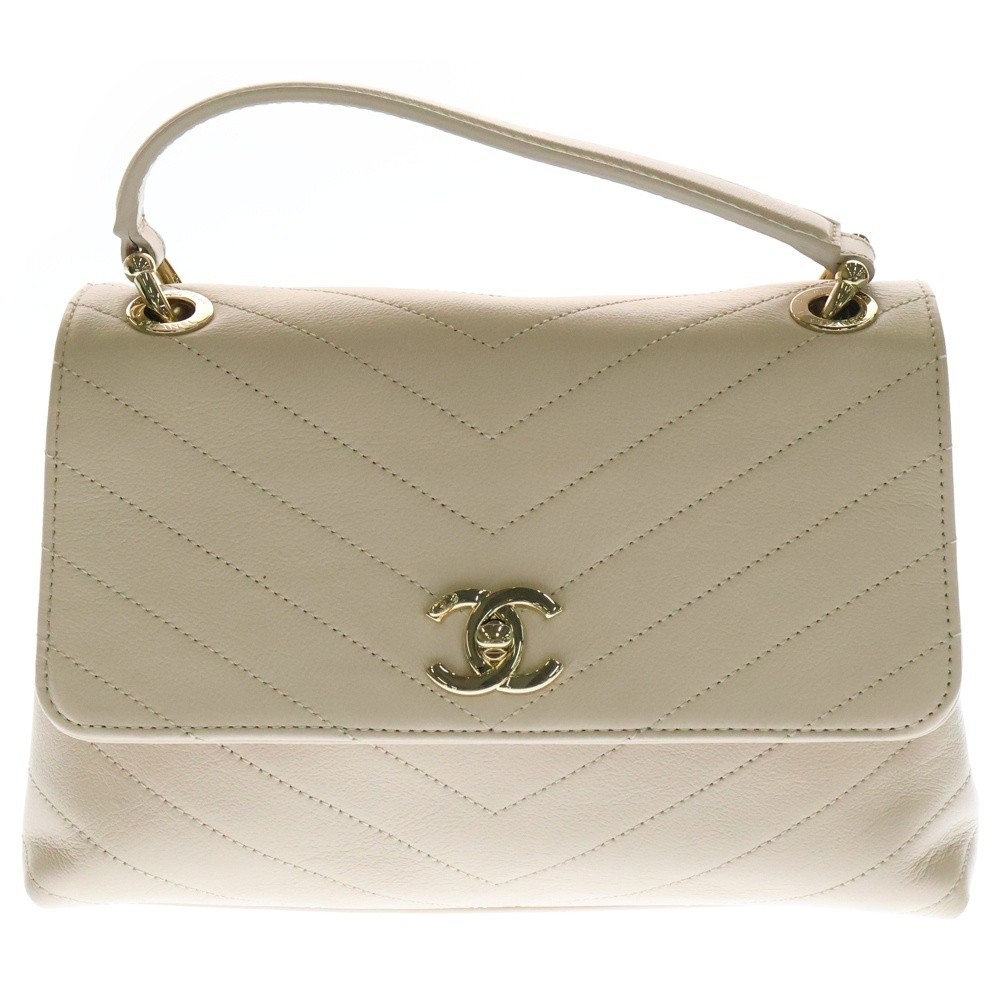 CHANEL Beige V Stitch Top Handle Shoulder Bag A57147