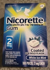 Nicorette 2mg White Ice Mint Nicotine Gum, 100 Pieces ⭐️FRESH!!⭐️