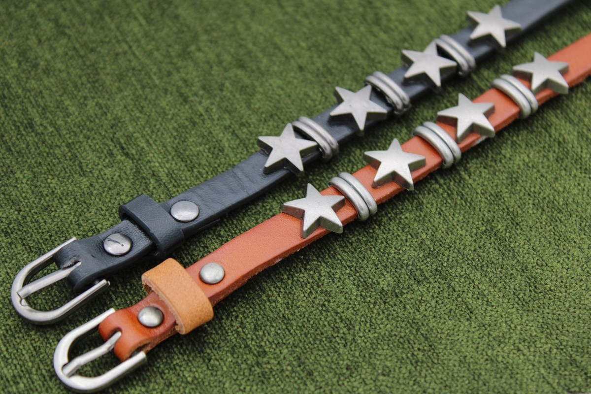 ⭐Pulsera de Cuero Unisex Metal Estrellas Vintage Rock Punk Estilo Negro Marró...