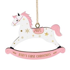 Baby's First Christmas Ornament 2025 - Pink Wooden Newborn Girl Christmas Tree D