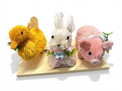 NEW! 3- Bristle Brush Cottontail Lane EASTER Farm Animals- Duck, Bunny & Pig 5''