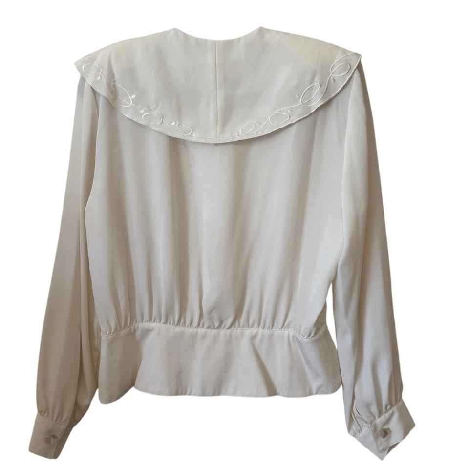 Vintage Josephine Ivory Embroidered Peplum Blouse Sz 10 Old Money, Elegant — 第 4/4 张图片