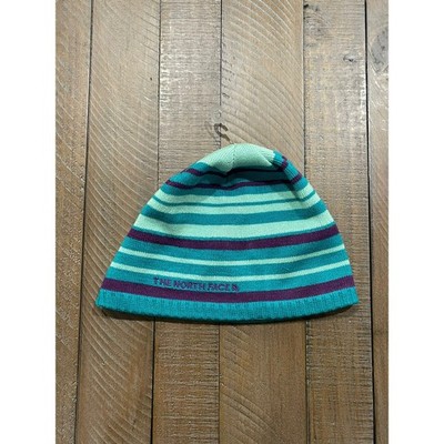 The North Face Youth Medium Winter Beanie Teal Purple Striped YOUTH MEDIUM