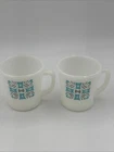 (2) Milk Glass Vintage Fire King Blue Heaven Mugs Coffee Handle Cup  3.5” T