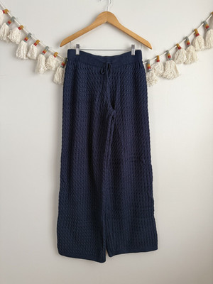 Edikted Portia Relaxed Fit Wide Leg Pants Navy Loungewear Cozy Coquette Baggy M