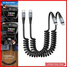 Coiled USB C to USB C Cable 6ft 2 Pack 60W Fast Charging Car Charger Cord