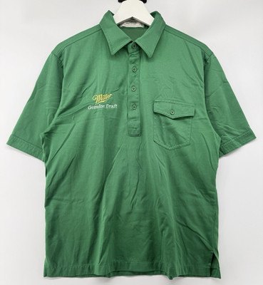 Vintage Miller Genuine Draft Polo Shirt Mens Large Green Beer Logo