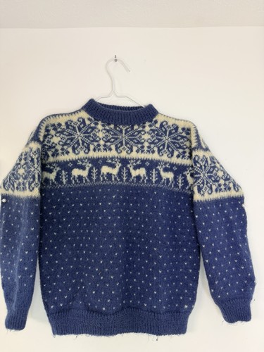 Vintage Norwegian Wool Sweater Reindeer Nordic Lulle Otterstad Oslo Blue
