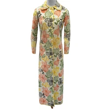 Vtg Handmade Quilted Reversible Housecoat Sz 6 60s 70s Yellow Orange Granny Core