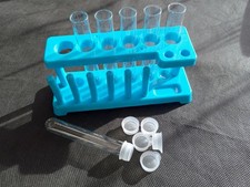Test Tube Rack (Holder) with 6 Glass Test Tubes & Lids