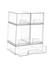 Set of 5 Clear Plastic Storage Drawers - Sizes Small 2 High 1 Wide