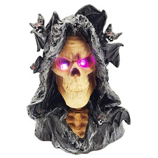 Parca y murciélagos con ojos LED - Estatua de calavera gótica y decoración espeluznante