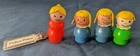Vintage Fisher Price Little People Keychain and pigtail wood girls