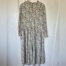 Zara Black and Cream Floral Boho Sundress with Bishop Sleeves Small