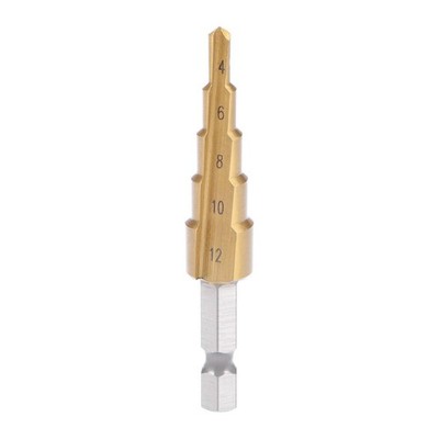 uxcell Step Drill Bit HSS 4241 4mm to 12mm 5 Sizes Titanium 4-12mm, Golden