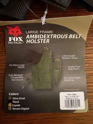 FITS WALTHER P-99; SP-22 AMBIDEXTROUS BELT HOLSTER BY FOX TACTICAL