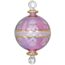 Pink Egyptian Glass Floral Etched Christmas Tree Ornament Made in Egypt 4.5 inch